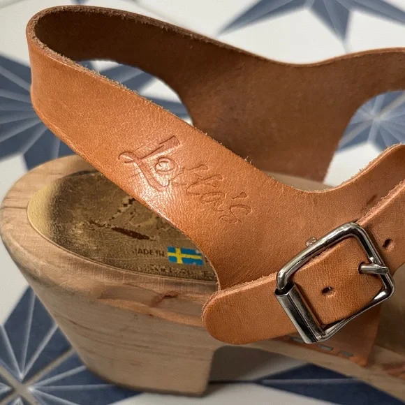 Lotta From Stockholm Tan Leather Peep Toe Clogs - Picture 6 of 6